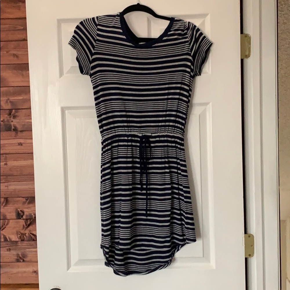 Gray and navy blue stripped dress